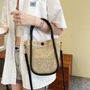 Women Hollow Straw Handbag Woven Beach Holiday Leather Shoulder Crossbody Bags