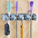 ABS Plastic Wall Mop Holder Broom Organizer 5 Slots 6 Hooks Multifunctiona