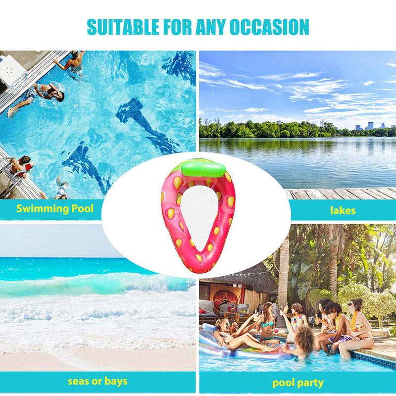 Pool Lounger - Inflatable Floating Water Hammock Outdoor Toys - Strawberry