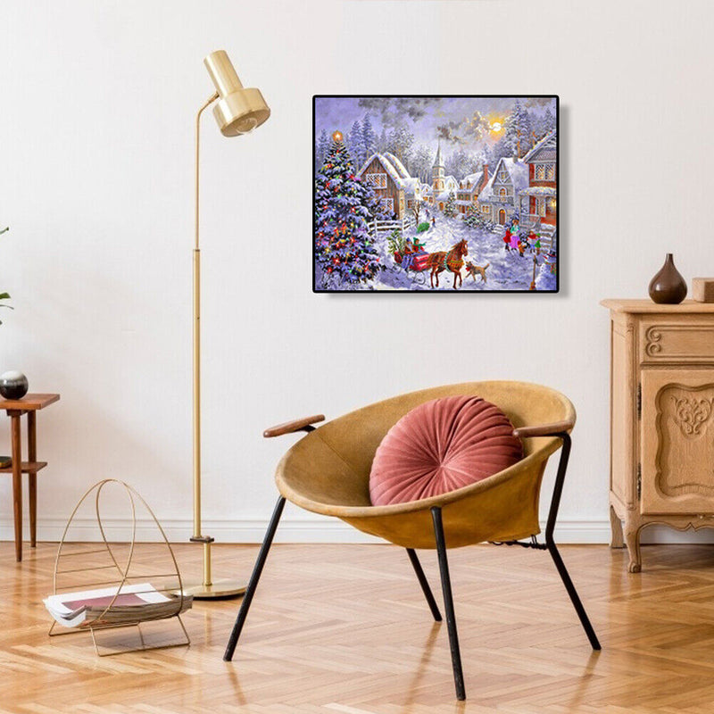 Oil Painting By Numbers Set Christmas Tree in Snow DIY Drawing Xmas Decor Gifts