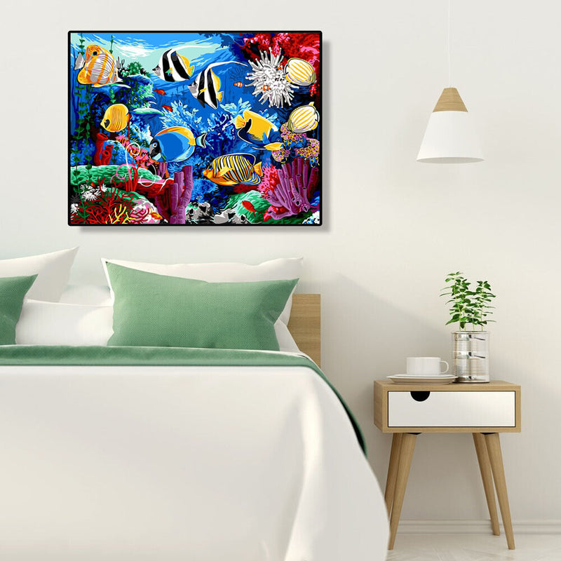 Painting By Numbers DIY Ocean Fish Canvas Oil Wall Art Picture Ornaments Kit