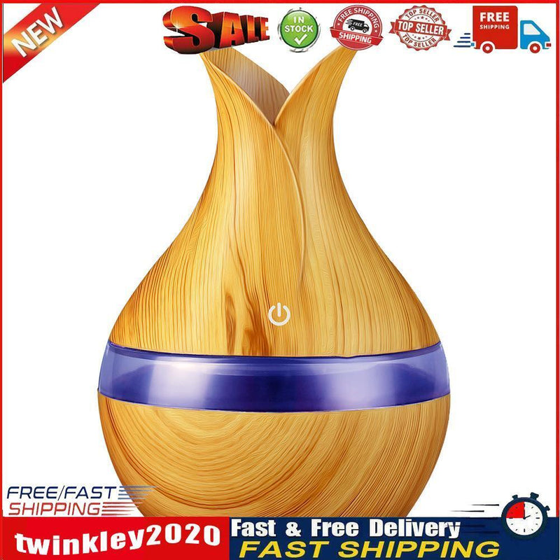 300mL Wood Grain Aroma Essential Oil Diffuser Air Humidifier (Light Brown) Newly