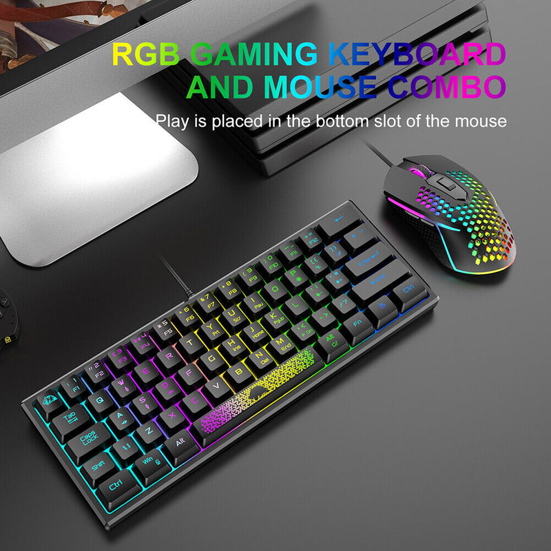 K61 RGB Wired Keyboard 60 Percent 62 Keys Ergonomic Gaming Keyboard (Black)