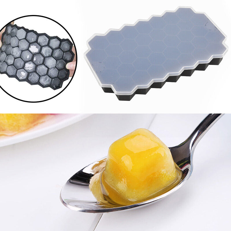 37 Grids Silicone Honeycomb Ice Cube Tray with Lid DIY Ice Cube Mold Black Newly