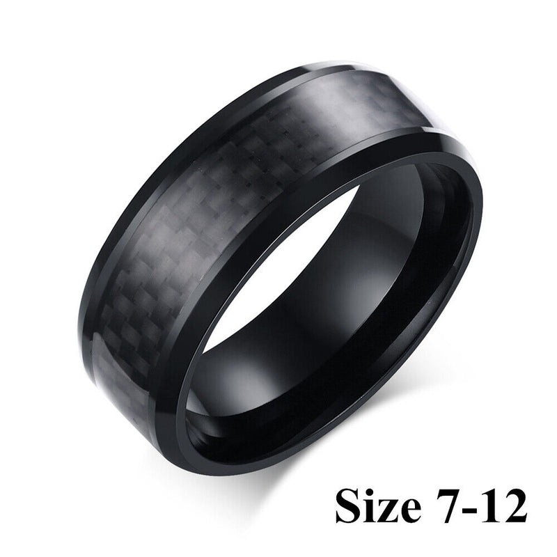 Engagement Stainless Steel Punk Wedding Band Carbon Fiber Ring Men Ring Black
