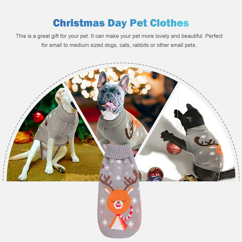 Dog Sweaters - Elk Pattern Turtleneck Pet Knitwear for Small Medium Dogs Cats