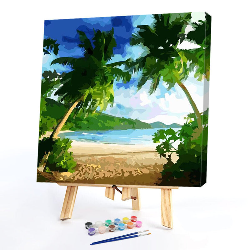 Beach Coconut Tree Oil Paint By Numbers Kits Canvas Picture Wall DIY Crafts