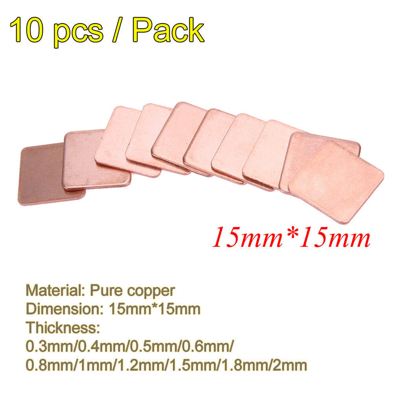 10 pcs 15mmx15mm 0.3mm  Heatsink Copper Shim Thermal Pads for Laptop Newly