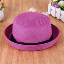 Summer Women Straw Knitting Sun Hat Travel Outdoor Fold Beach Hat(Rose Red)