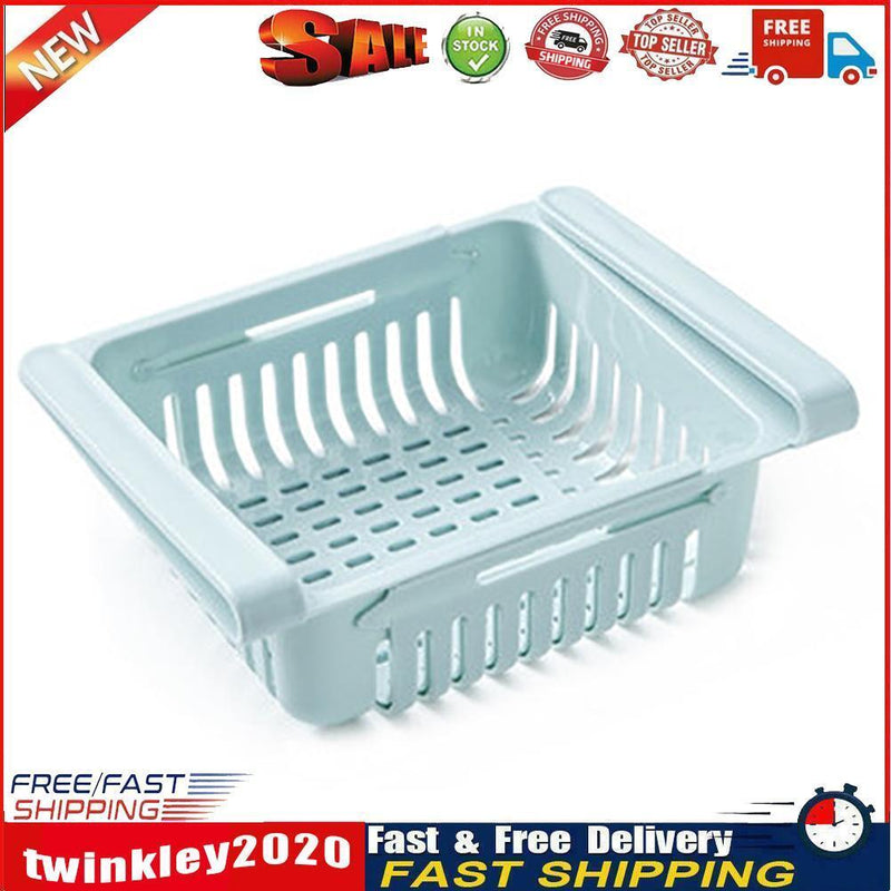 Kitchen Refrigerator Storage Box Stretchable Drawer Rack Shelf (Blue) Newly