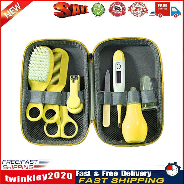 8pcs Newborn Care Kit Nail Thermometer Grooming Clipper Scissors (Yellow) Newly