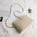 Women Shoulder Bag Straw Weave Phone Purse Zip Shell Shoulder Crossbody Handbag