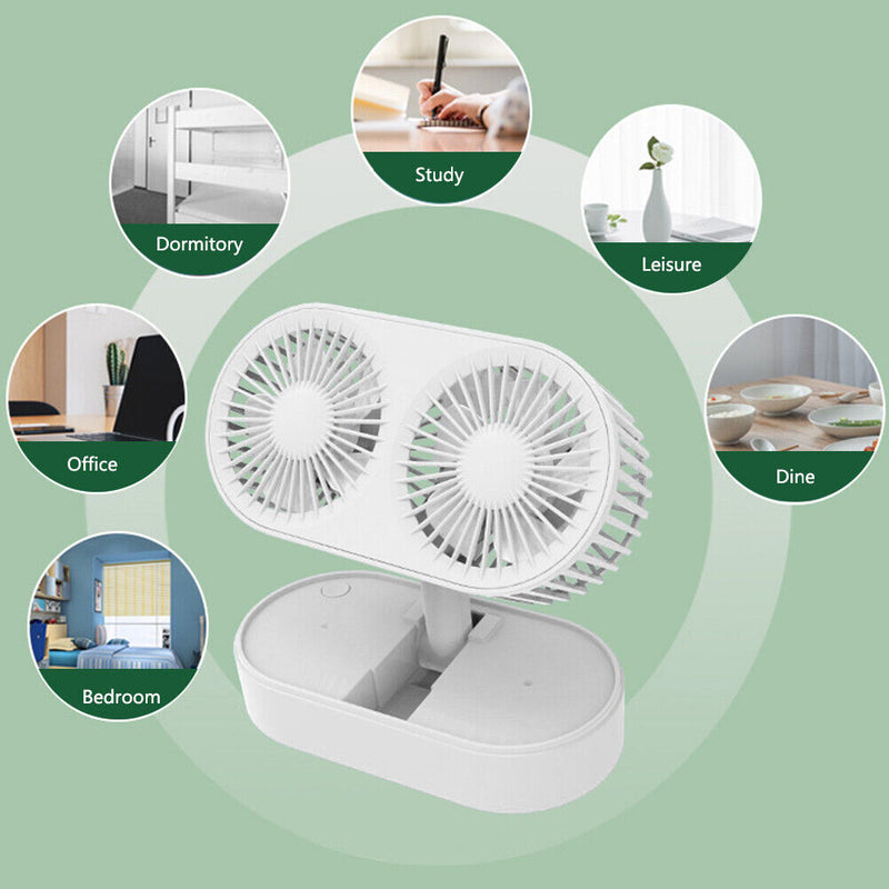 Telescopic Folding Fan Silent Summer Student Desktop Cooling Fan (White)