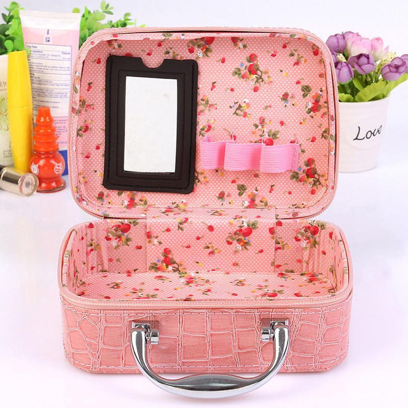 Small Square Solid Handbag Mirror Cosmetics Storage Bag Makeup Bags (Pink)