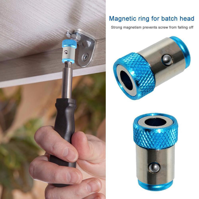 5 Pcs 1/4 inch Screwdriver Bits Batch Head Ring Screwlock Sleeve (Blue)