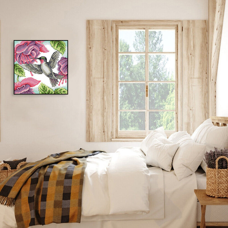 Partial Cross Stitch Art Paint 14CT Stamped Hummingbird Embroidery Wall Ornament