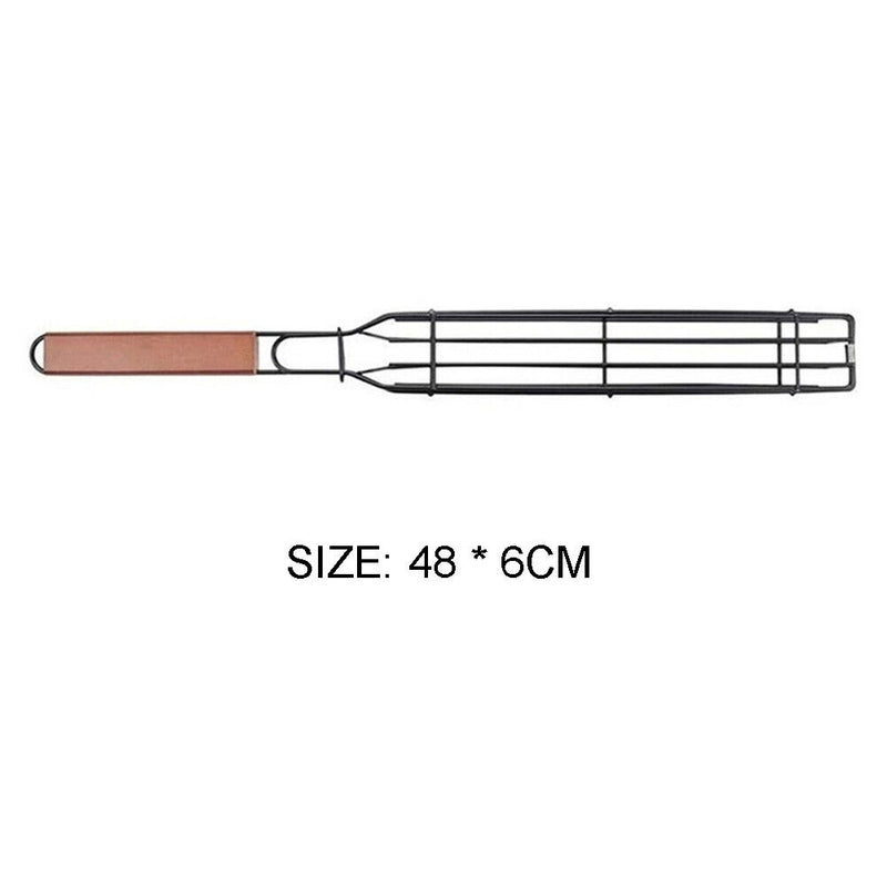 BBQ Outdoor Fish Grilling Basketball Durable Roasting Chicken Clip with Wood Handle