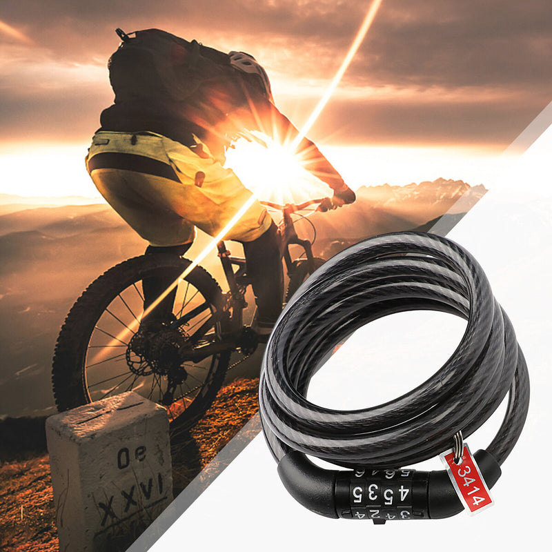 Bike Lock - 4-Ddigit Combination Cable Lock Mountain Bike Password Locks Newly
