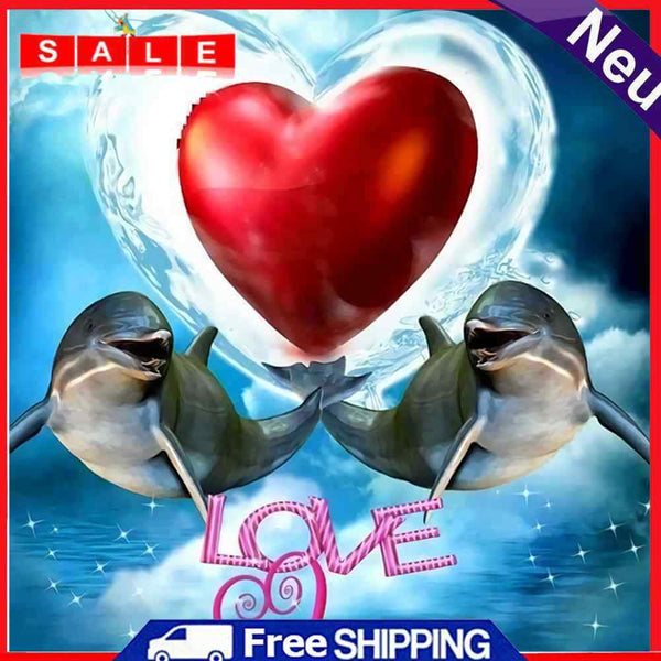 DIY Full Round Drill Rhinestone Diamond Painting Love Dolphin Handwork Home Art