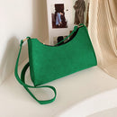 Women Felt Solid Color Shoulder Bag Casual Zipper Messenger Bag (Green)