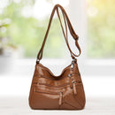 Multi-Layer Ladies Retro Crossbody Bag PU Leather Pure Color Luxury Shoulder Bag