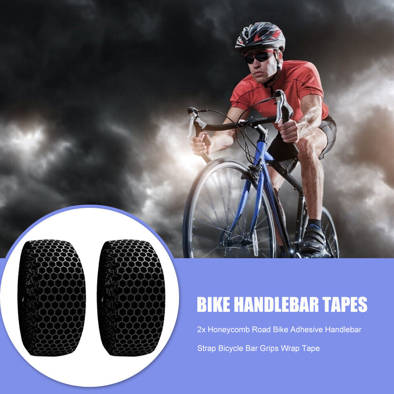 2x Honeycomb Road Bike Handlebar Strap Bicycle Bar Grips Wrap Tape (Black) Newly