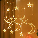 3.5m Star Moon Curtain Fairy Lights 8 Modes Garland Indoor Lamps (Warm)
