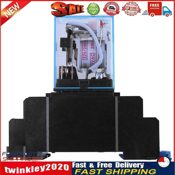 220V 10A LY2NJ Mini 8 Pin Coil Power Electric Relay With Socket Base Black Newly