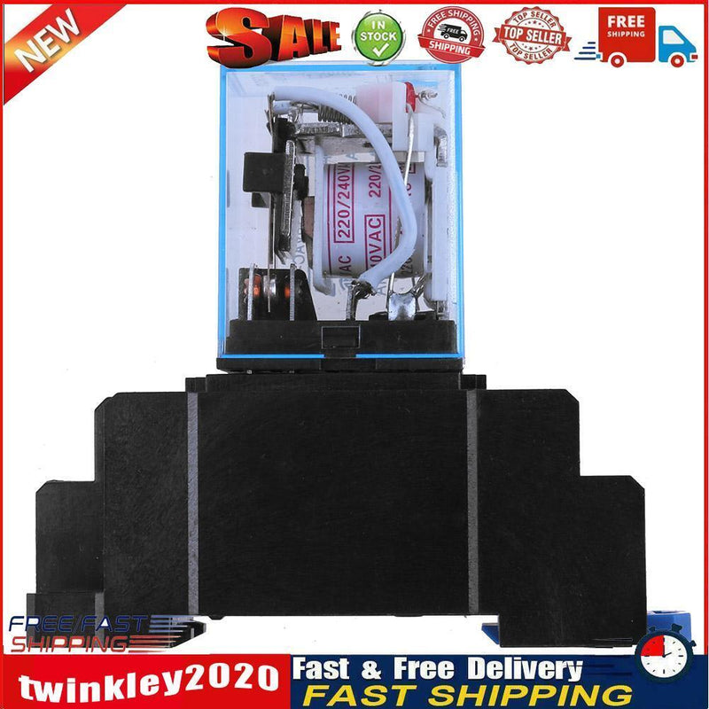 220V 10A LY2NJ Mini 8 Pin Coil Power Electric Relay With Socket Base Black Newly