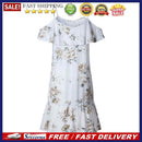 Floral Print Ruffles Knee-length Dress Women Backless Halter Dress(White L)