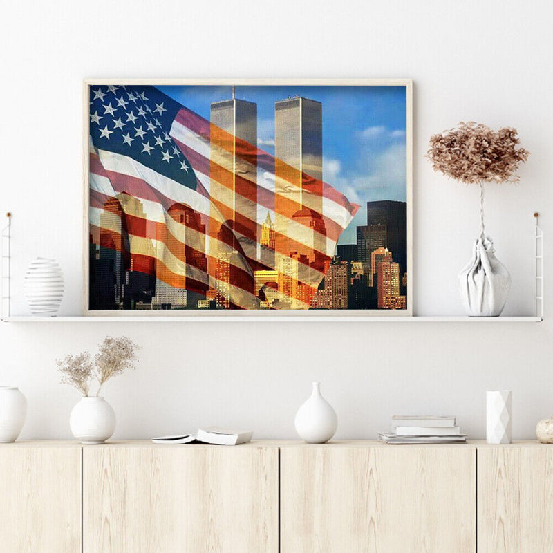 5D DIY Full Round Drill Diamond Painting National Flag Twin Towers Mosaic Art