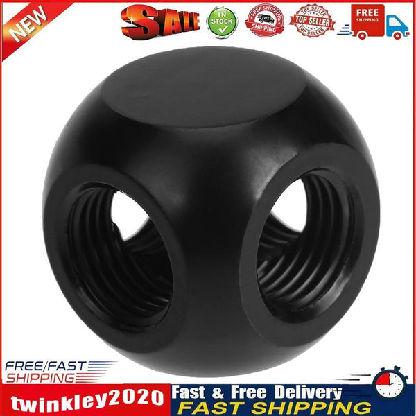 G1/4 Inner Thread 4 Way Water Tube Connector Ball Shaped Adapter(Black) Newly