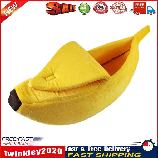 Cute Banana Shape Pets Bed House Warm Cat Nest Dog Mat Kennel (Yellow M) Newly