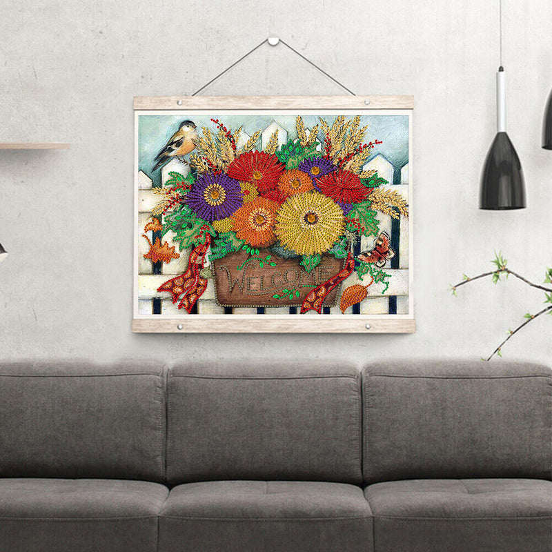 Diamond Drawing Colorful Daisy Flower Bouquet, Specially Shaped Partial Drilling