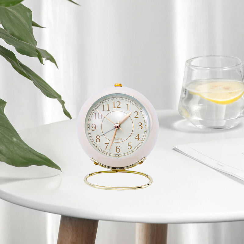 Analog Alarm Clock Battery Operated Non Ticking Small Clock with Night Ligh