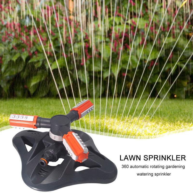 360 Rotating Grass Lawn Water Sprinkler 3 Arms Nozzles Garden Irrigation To