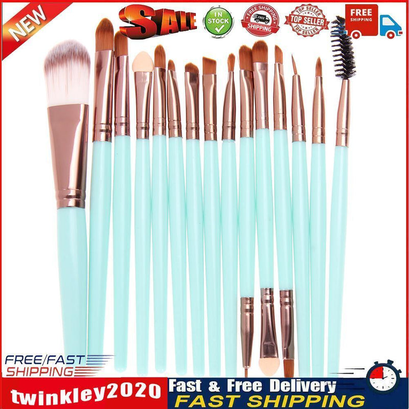 15pcs Eyeshadow Makup Brushes Tool Eye Powder Brush Set?Green Coffee? Newly
