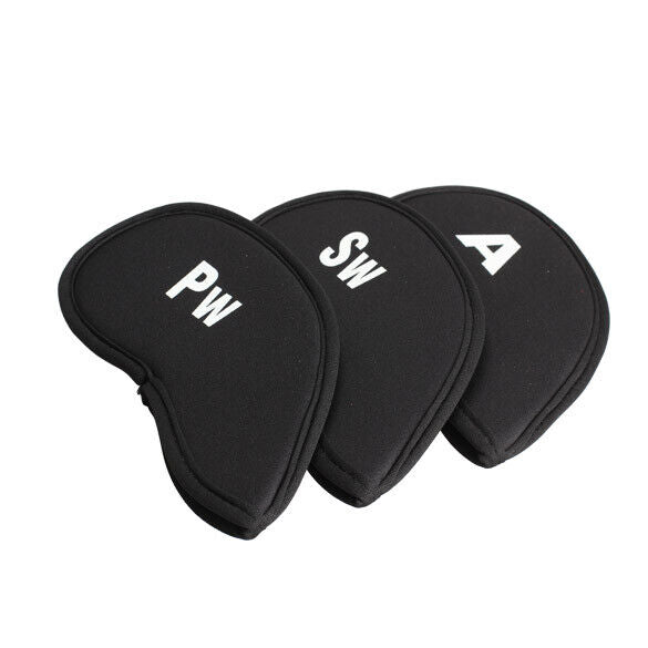 10pcs Golf Head Cover Club Iron Putter Head Protector Set Neoprene Black Newly