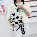 Fashion Women Flowers Printing Backpack Casual Students Plush Mini Rucksacks