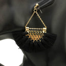 Women Tassel Earrings Fan Shaped Bohemian Dangle Earrings Jewelry( Black)