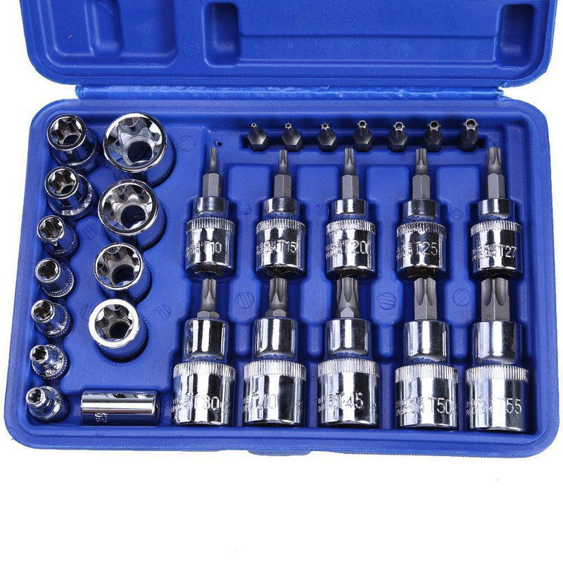 29Pcs Security Stars Torx Socket Bit Set & Bit Male Female E&A