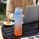 Plastic Water Bottle with Time Marker Sports Leakproof Drink Cup (Blue) Newly