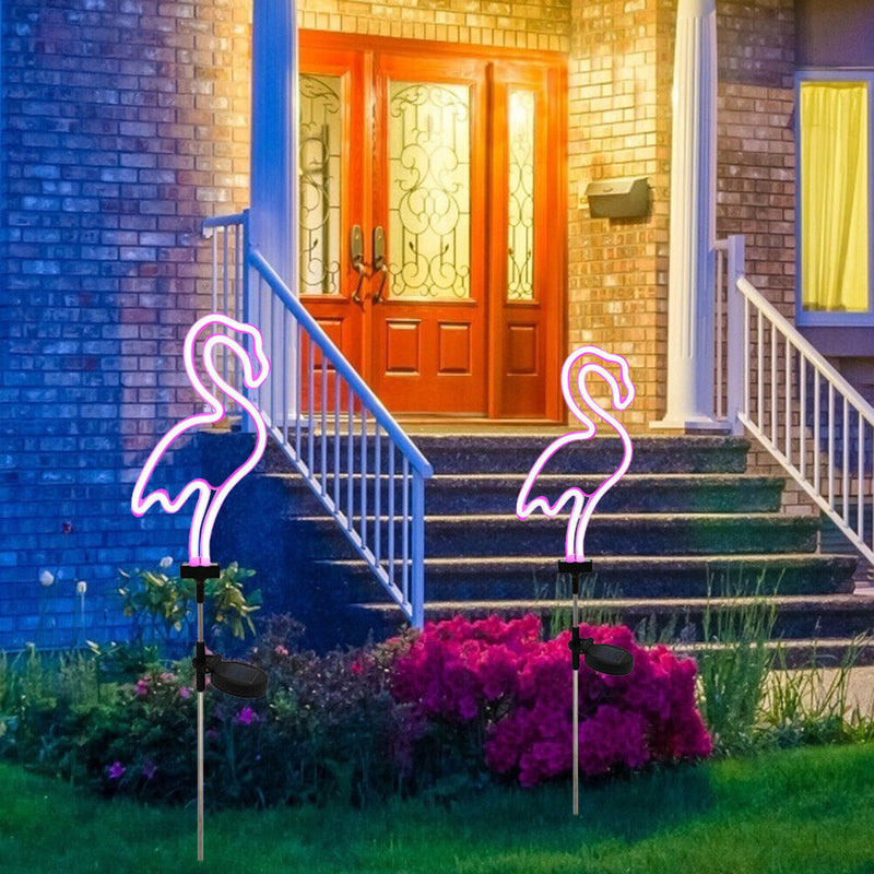 2pcs LED Solar Neon Lights Outdoor Flamingo Lawn Stake Lamp Garden Decoration