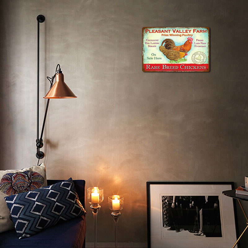 Home Weatherproof Retro Chic Chicken Sign Iron Painting Wall Drawing Templates