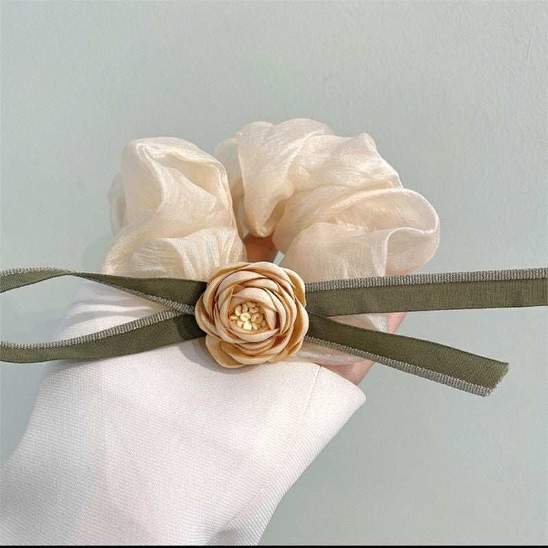 Elastic Organza Camellia Braiding Tool Headwear Hair Band Hair Ring Hair Rope
