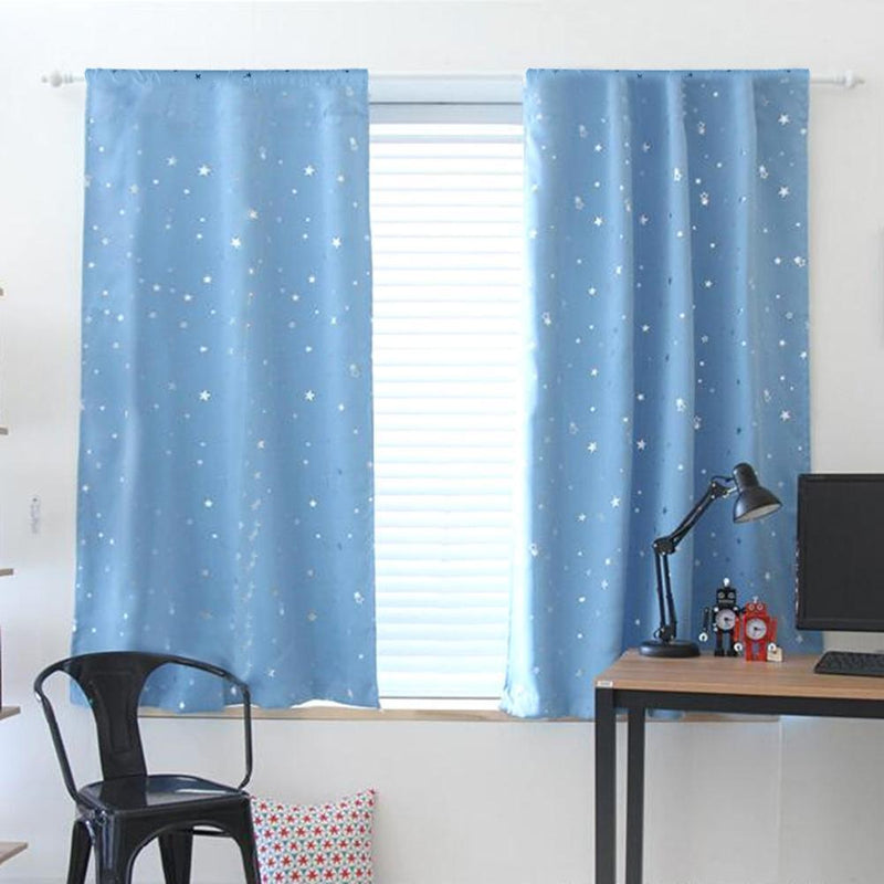 2pcs 100 X 130 cm Stars Blackout Curtain Living Room (Dark Blue)
