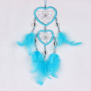 2 Circle Heart Shape Handmade Dream Catcher with Feathers Decor Craft Blue Newly