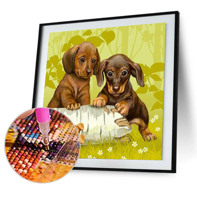 5D DIY Two Puppies Full Round Drill Mosaic Diamond Painting Kit Wall Rhinestone