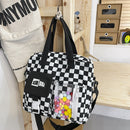Japanese Plaid Backpack Students Girl Travel Schoolbags Messenger Bag w/Pendant