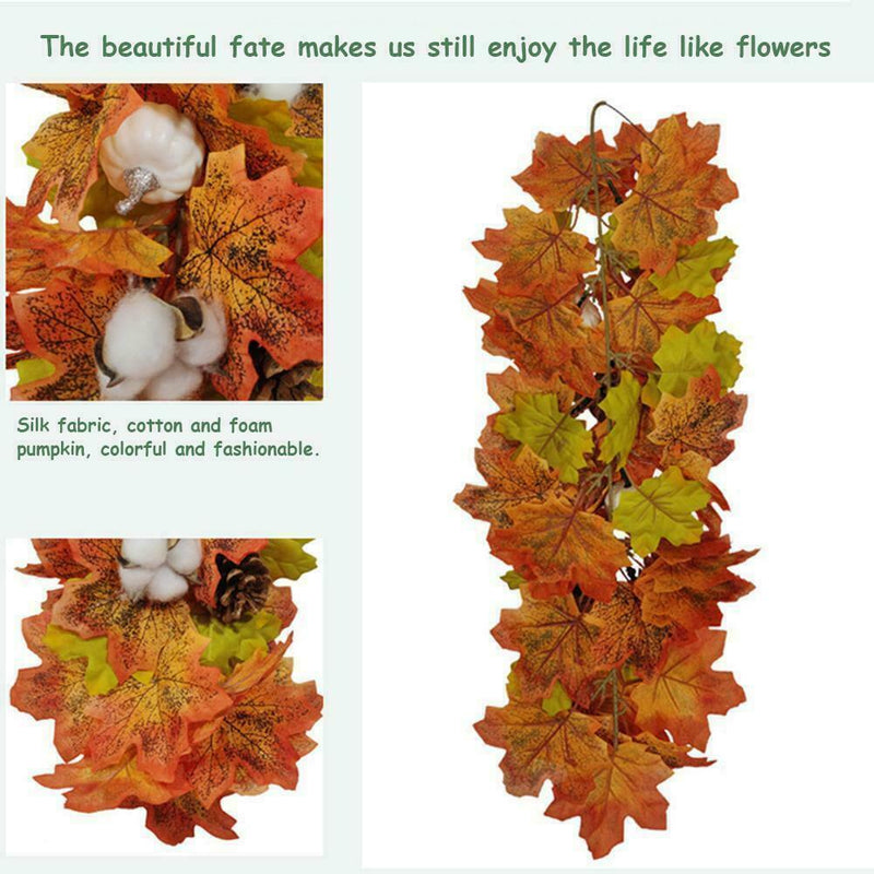 2 pc Artificial Maple Leaf Garlands Autumn Hanging Thanksgiving Christmas Z2H5